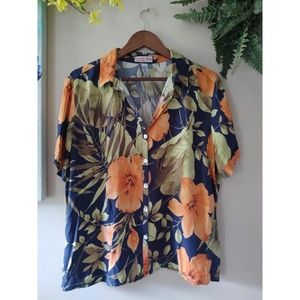 Jamaica Bay Tropical Floral Button Up Top